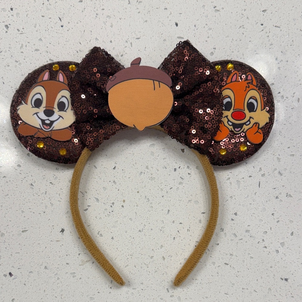 Brown Sequin Chip 'n' Dale Acorn Ears Headband